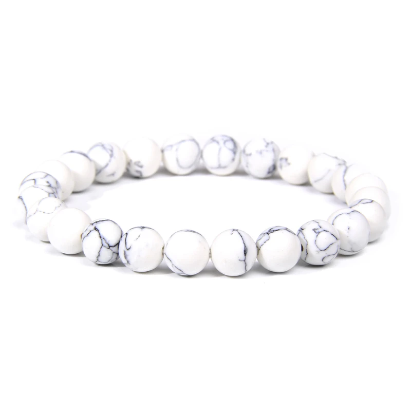 Turquoise Minimalist 8MM Natural Bracelet for Women Men Tiger Eye Stripe Agates Snowflake Stone Beaded Bracelet Yoga Energy Men Jewelry - Окраска металла: Turquoise