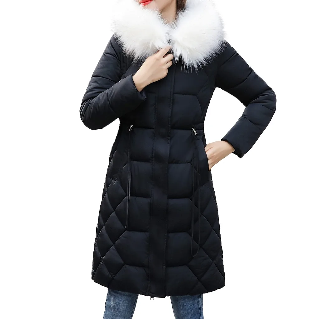 JAYCOSIN Ladies Long Sleeve Wool Tie Hat Cotton Jacket Slim Waist Pure Color Warm Zipper Jacket Fashion Casual Autumn And Winter