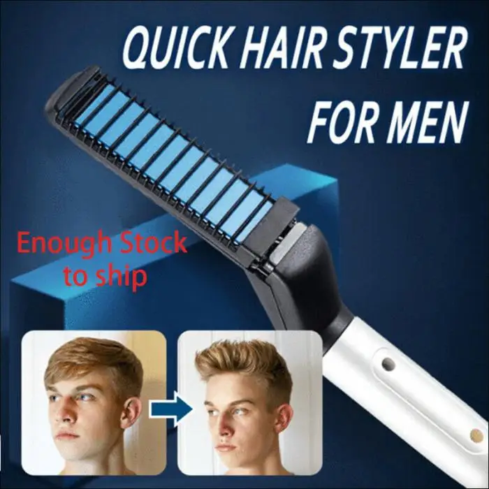 Мужской быстрый выпрямитель для бороды, гребень для укладки, многофункциональный инструмент для завивки волос