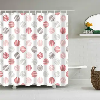 

Waterproof Thicken Circle Pattern White Polyester Mildew Proof Bath Tub Shower Curtain with 12 pcs Hooks