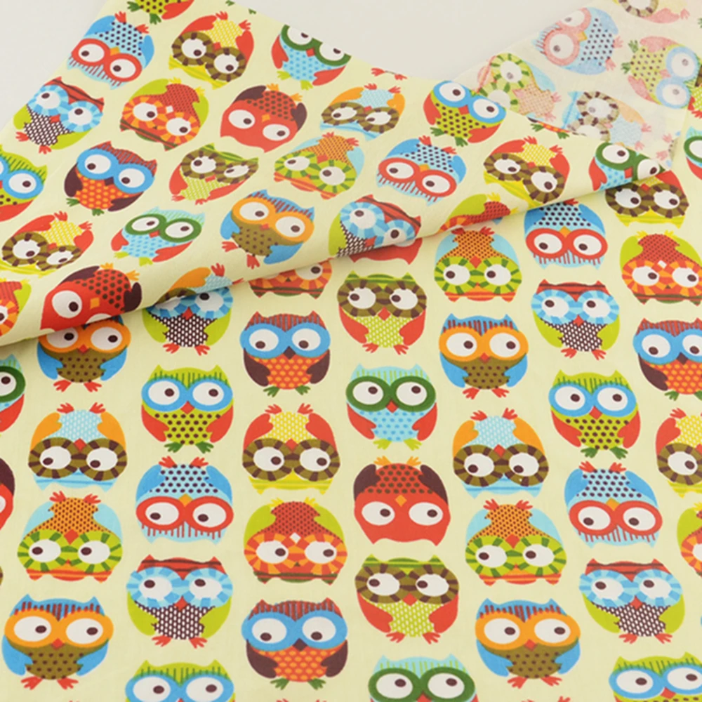 Blue Owls Cotton Fabric Patchwork Quilting Sewing Cloth Crafts Bedding Decoration Teramila Fabrics Tissue Home Textile Cute Bird|cotton patchwork