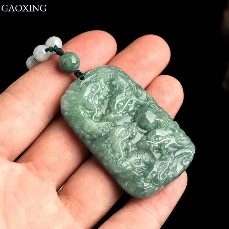 Certified 100 China Hetian jade carving green Guan Gong Samurai amulet pendant 1