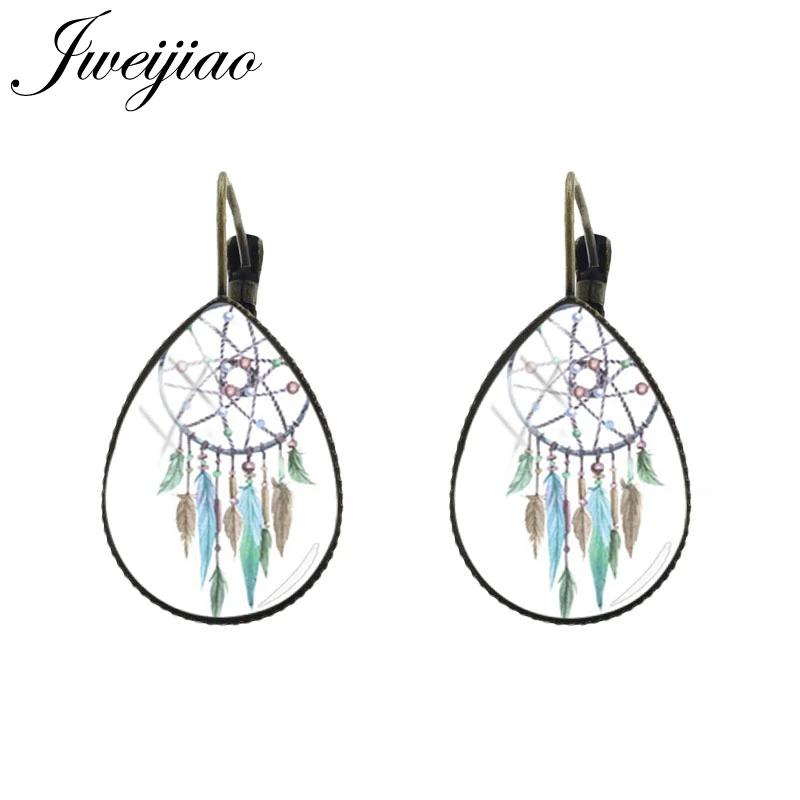JWEIJIAO Tear water-drop Ear Clip Earrings Dreamcatcher picture Indian Culture Legend of Beauty element Women Earrings DH133 - Metal Color: DH128
