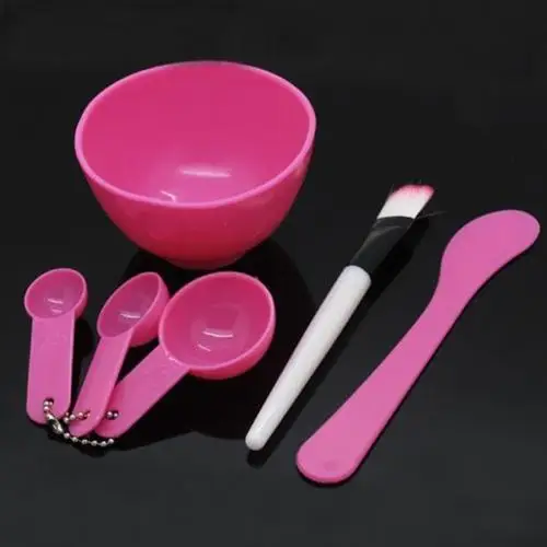 6 в 1 DIY маска для лица миска с кисточкой ложка для женщин уход за лицом Макияж Красота Набор - Цвет: Hot pink