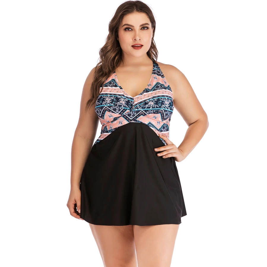 Ceny Plus rozmiar 5XL druku zestaw tankini duży duży Plus rozmiar stroje kąpielowe kobiety strój kąpielowy zestaw tankini dwuczęściowy Split body pasy 2019