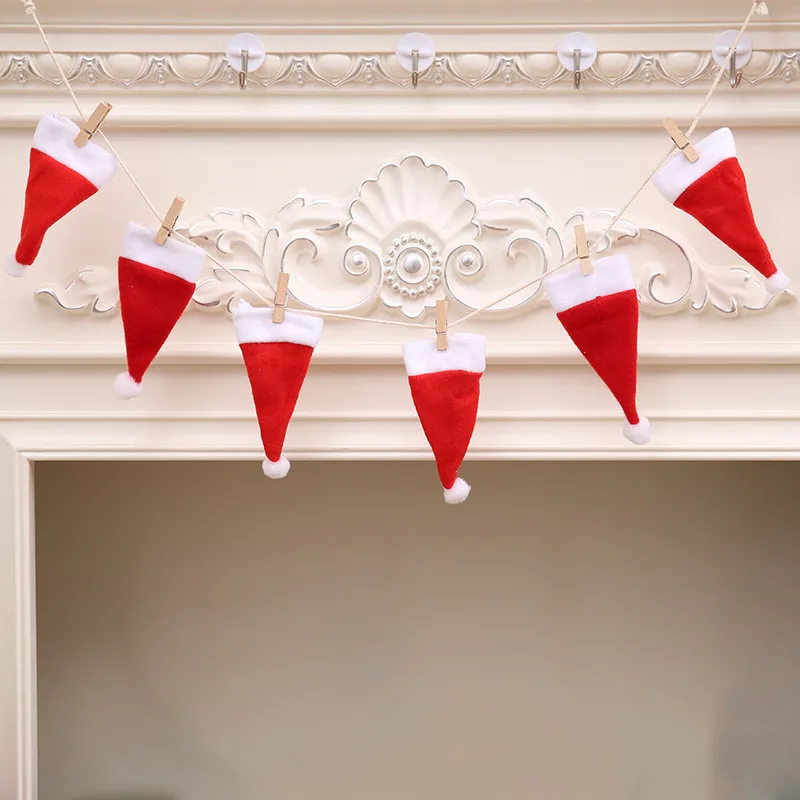 

6 Pcs Mini Santa Hat Banner Flag Garlands for Chrismas Dinner Party DIY Xmas Tree Ornaments New Year Decorations For Home 2019