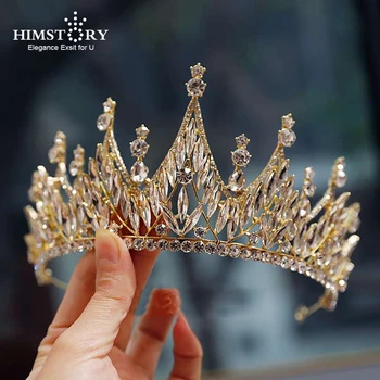 

HIMSTORY Royal Princess Brides Tiaras Headpieces Hairbands Clear Crystal Spark Wedding Hair Accessories