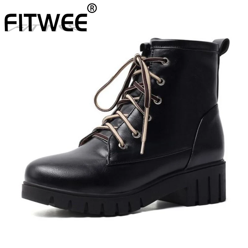 

FITWEE 5 Color Women Ankle Boots Fashion Round Toe Casual Winter Shoes Woman Flats Platform Warm Fur Short Boots Size 33-43