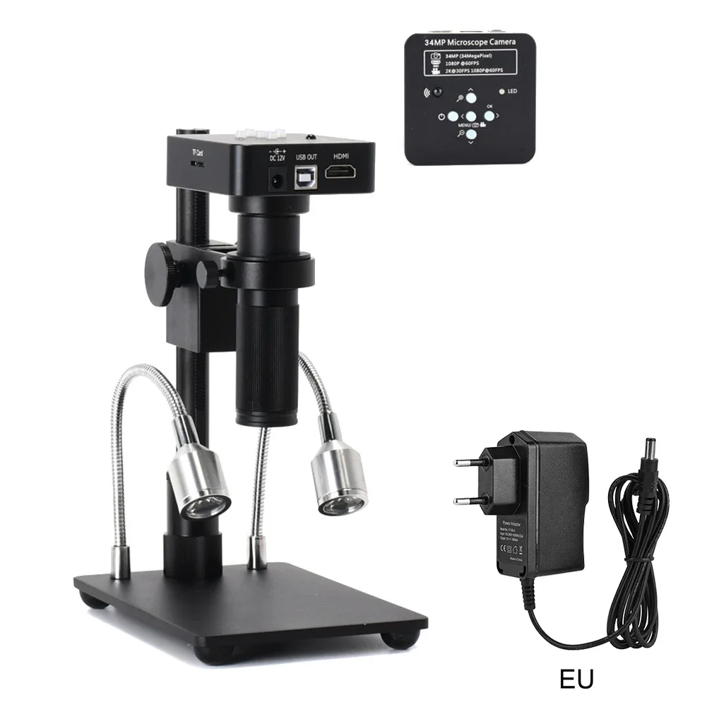 Black EU Plug 34MP HDMI USB промышленный микроскоп камера высокой четкости цифровой 150X Лупа объектив для камеры s телефон DIY ремонт CLH - Цвет: Black EU Plug