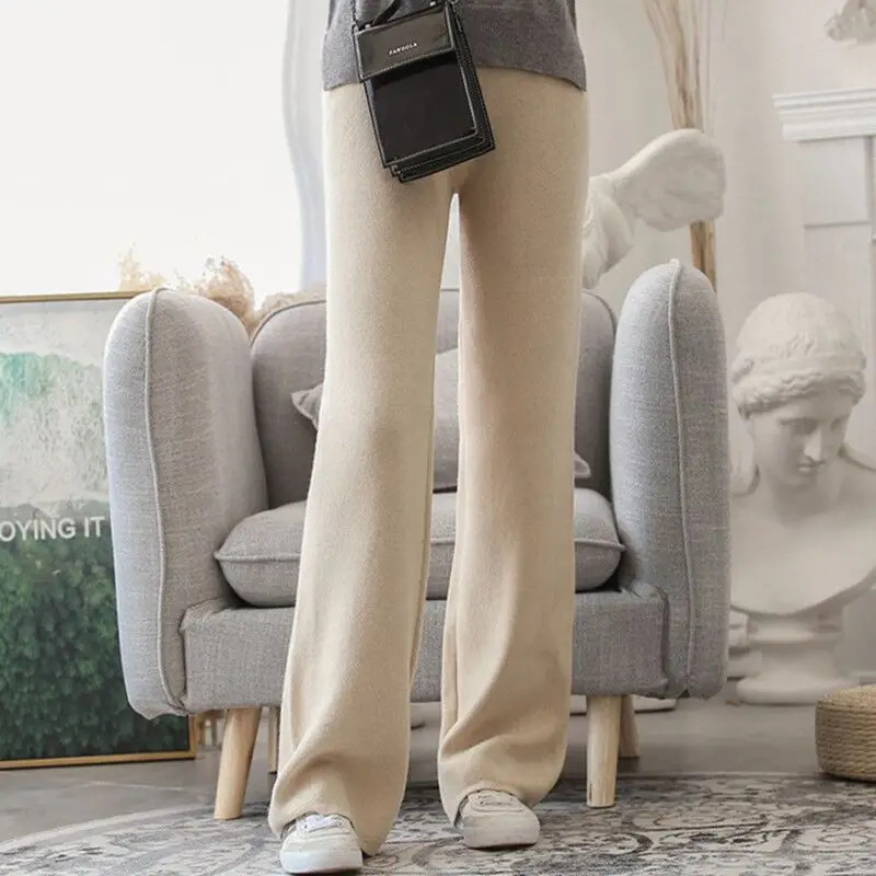 

Autumn and winter wool broad leggings women soft waxy thin casual pants loose wear knitted straight outdoor sports trousers