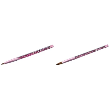 

2 Pcs Pink Beauty Kolinsky Sable Acrylic Nail Brush with Liquid Flow Glitter Nail Art Brush, No.10 & No.12