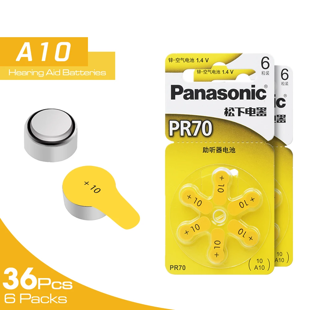 36 шт./лот Panasonic 10 PR70 A10 1,4 В слуховые аппараты цинковые воздушные кнопки батареи для глухих помощи Cochlear кнопочный элемент