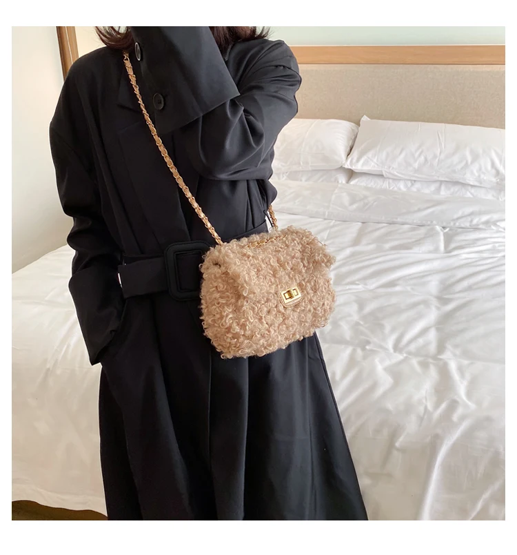 New Winter Fashion New Ladies Square bag High quality Soft Plush Women's Designer Handbag Chain Shoulder Messenger bags