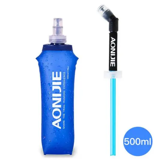 500ml 1 AONIJIE Беговая спортивная мягкая бутылка для воды, складная термополиуретановая мягкая колба для воды с длинными соломенными пузырьками, сумка 350/600 мл - Цвет: 500ml 1