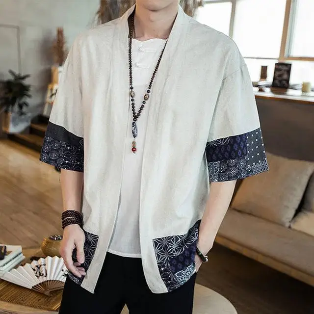 Кимоно рубашка Mnner Chinesischen уличная винтажная кимоно рубашка Mnner Leinen кимоно Strickjacke Mnner Hemd Plus Gre 5XL - Цвет: me ben se
