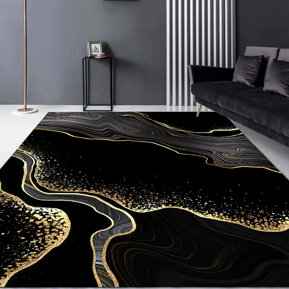 Black And Gold Carpet For Living Room Nordic Luxury Large Modern Carpet