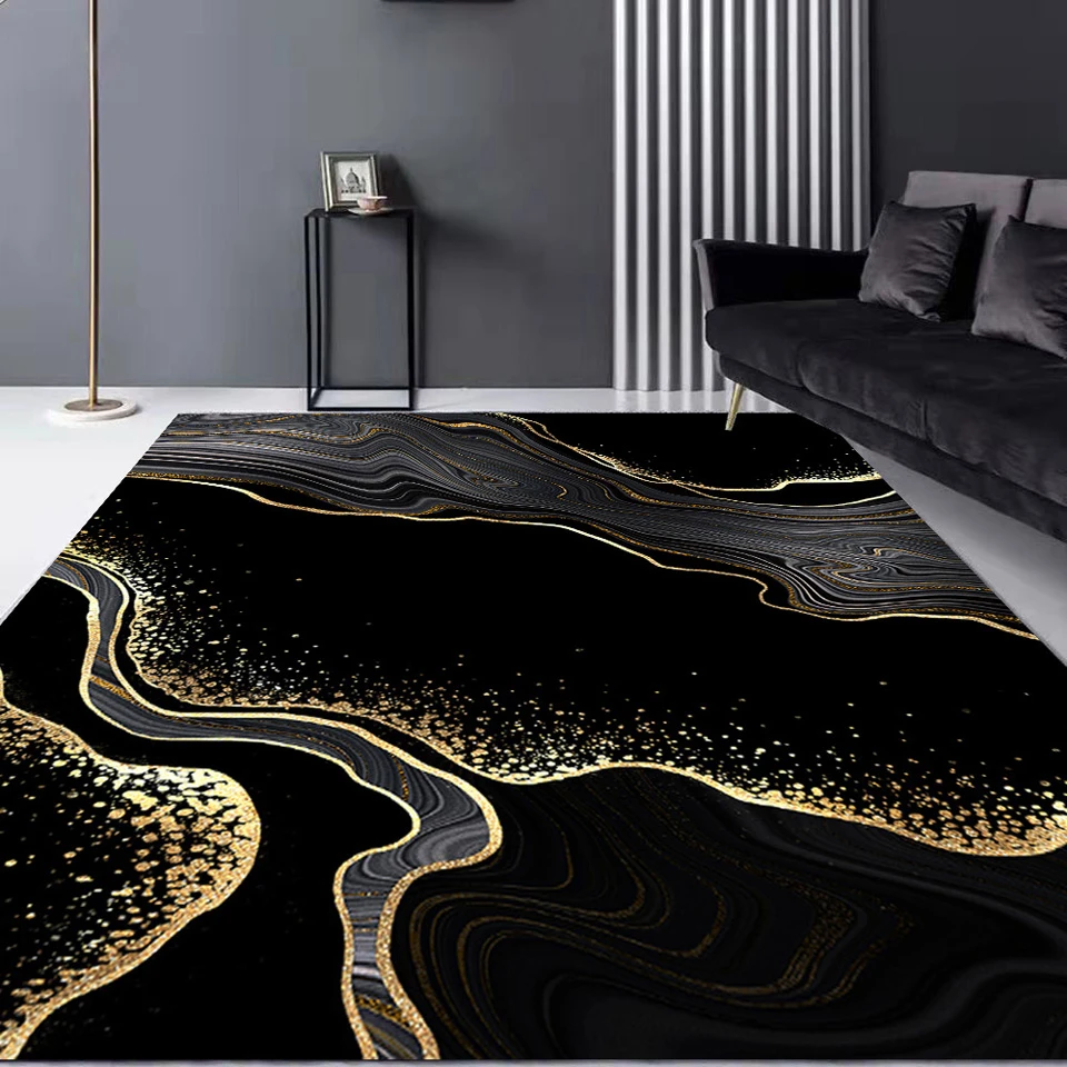 Black And Gold Carpet For Living Room Nordic Luxury Large Modern Carpet