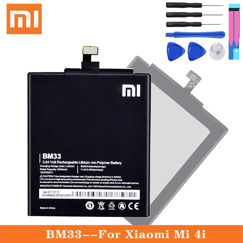 

Xiao Mi Original Phone Battery BM33 for XIaomi Mi 4i Mi4i M4i 3120mAh Replacement Batteries Retail Package Free Tools