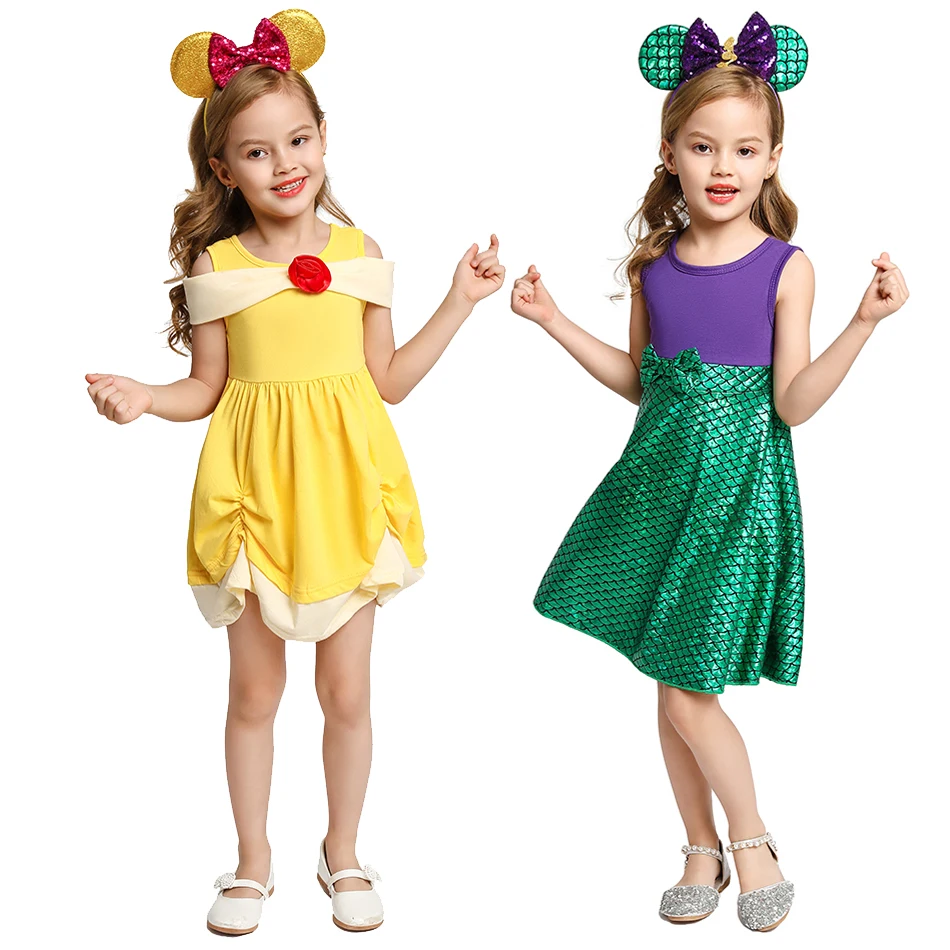 Хлопковое платье Эльза для девочек Детское Анна Белоснежка Русалочка Костюмы