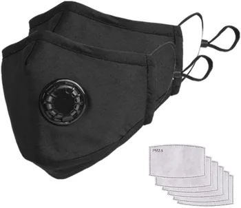 

2pcs Face Mask With Breathing-valve Dustproof Mask with 6pcs Filters Washable PM2.5 Masks with Adjustable Straps Mascarillas