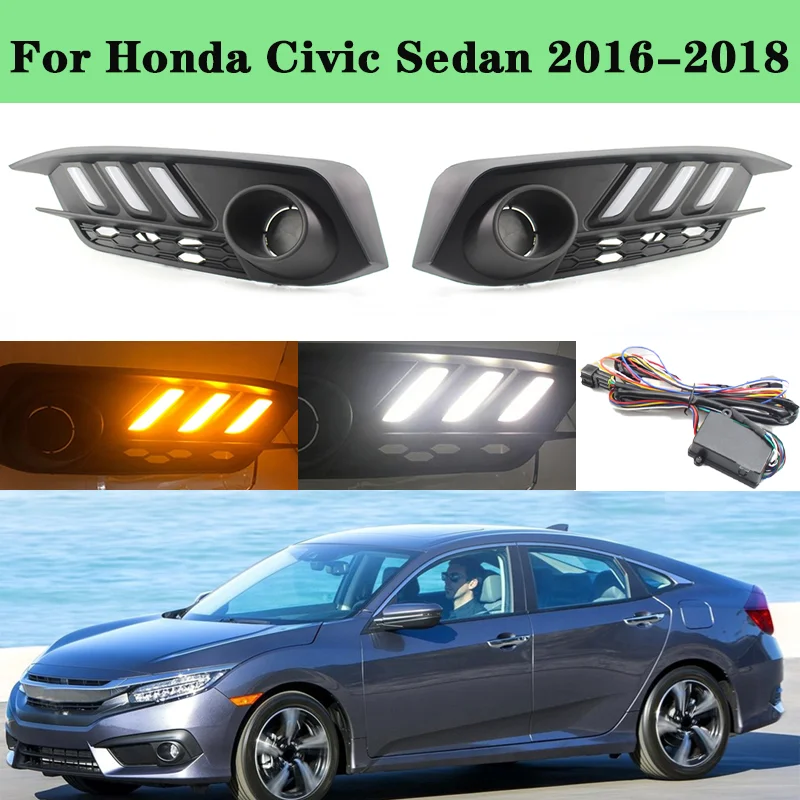 

Fog Light Grills Car Accessories Fog Light Cover With LED DRL Turn Signal For Honda Civic Sedan 2016-2018