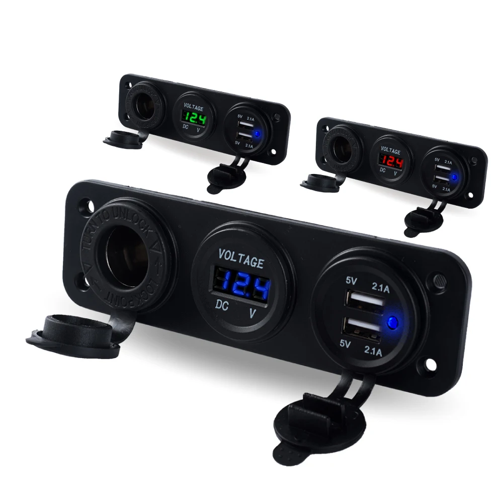 

Moblie Phone Car Charger Switch Panel 4.2A Dual USB Charger LED Voltmeter Cigarette Lighter Socket for Car Marine Boat Truck