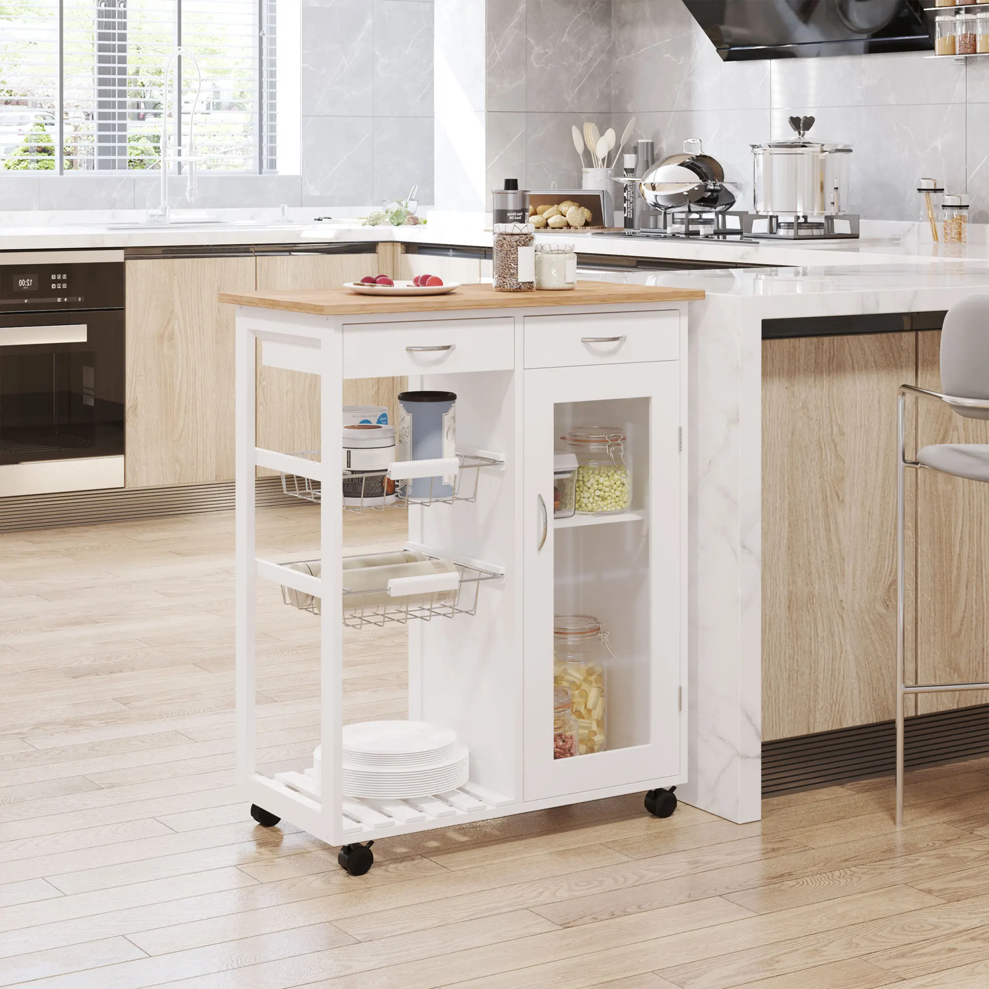 HOMCOM carrello da cucina Carrello che serve Multiuso Ripiani Carrello  Ausiliario con ruota ruote 70x37x85 centimetri - AliExpress