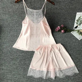

QWEEK Two Piece Sets Women Sleepwear Silk Pajamas Sexy Nightwear Satin Pyjamas Lace Homewear Pijamas Sleep Lounge