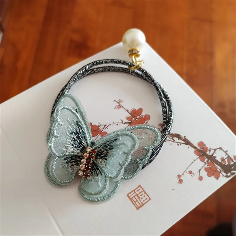 green rope 10 шт./лот, Детские аксессуары для волос для девочек, вышитые бабочки, галстуки для волос, стразы, заколки для волос для принцессы, головной убор - Цвет: green rope