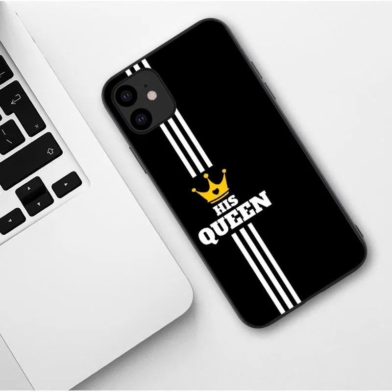 King Queen Lovers Couple Case For iPhones X XS MAX X XR 11 Pro Max 7 8 6 6s Plus Black White Silicone Soft TPU Phone Cover Coque