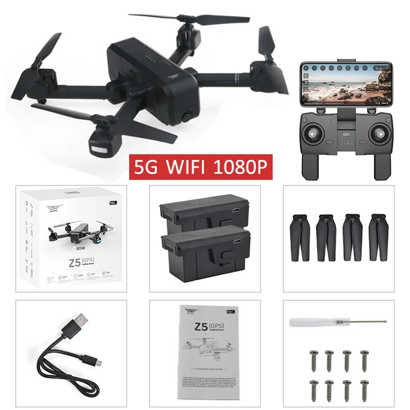 SJRC Z5 5G Wifi FPV с 1080P камерой двойной gps динамическое следование RC Дрон Квадрокоптер - Цвет: Black 1080p 5G 2B