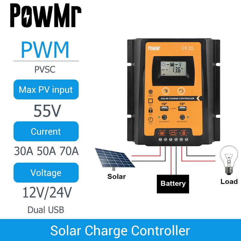 MPPT + PWM Контроллер заряда солнечной батареи 30A 50A 70A IP32 водонепроницаемый