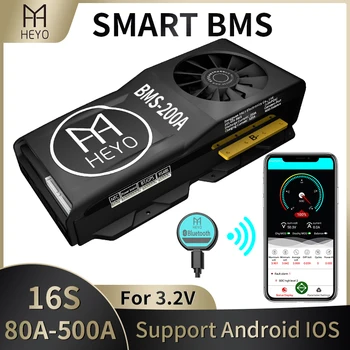 

HEYOBMS 16S 48V 80A 120A 200a smart LifePo4 Battery pack management protection board CAN UART RS485 software With Fan