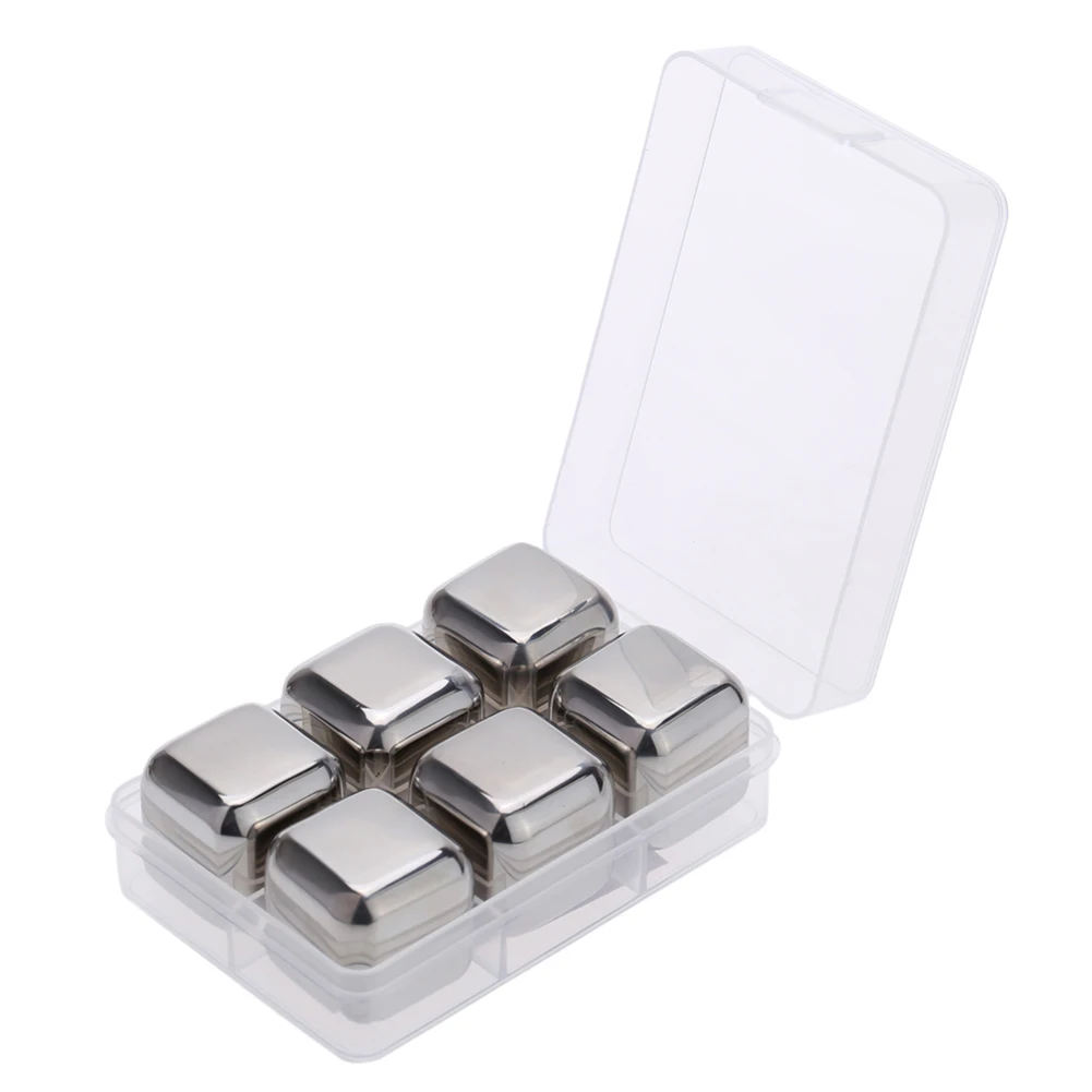 6pcs Cube per box WITUSE Нержавеющая сталь 304 виски кубики льда из камня в посылка 4/6/8 шт./лот виски кулер скалы льда камни подарок - Color: 6pcs Cube per box