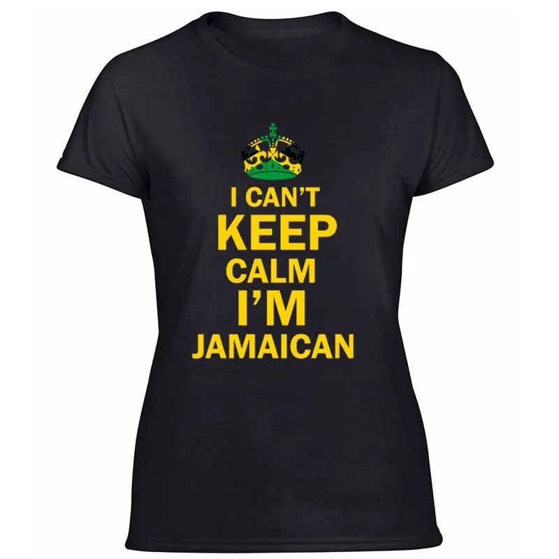Дизайнерская крутая футболка с надписью «Can't Keep Calm», ямайская футболка для мужчин и женщин, футболка с круглым воротником, Мужская футболка, размеры Xxxl, 4xl, 5xl, топы в стиле хип-хоп - Цвет: Women-Black