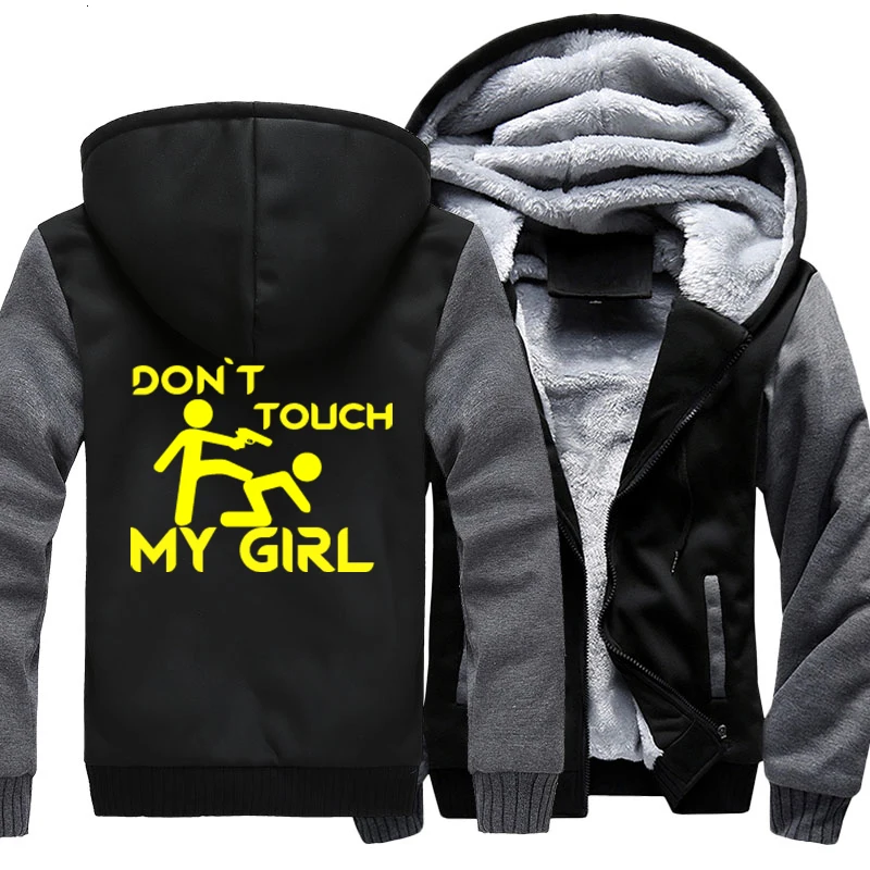 Мужские толстовки с капюшоном американского размера «Don't Touch My Girl»; дизайнерское пальто с капюшоном на молнии; женская зимняя теплая утепленная куртка; толстовки