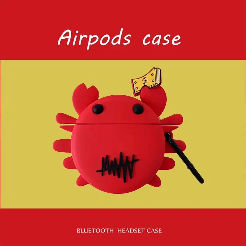 Красный краб шаблон чехол силиконовый защитный чехол с карабином для Airpods 1/2