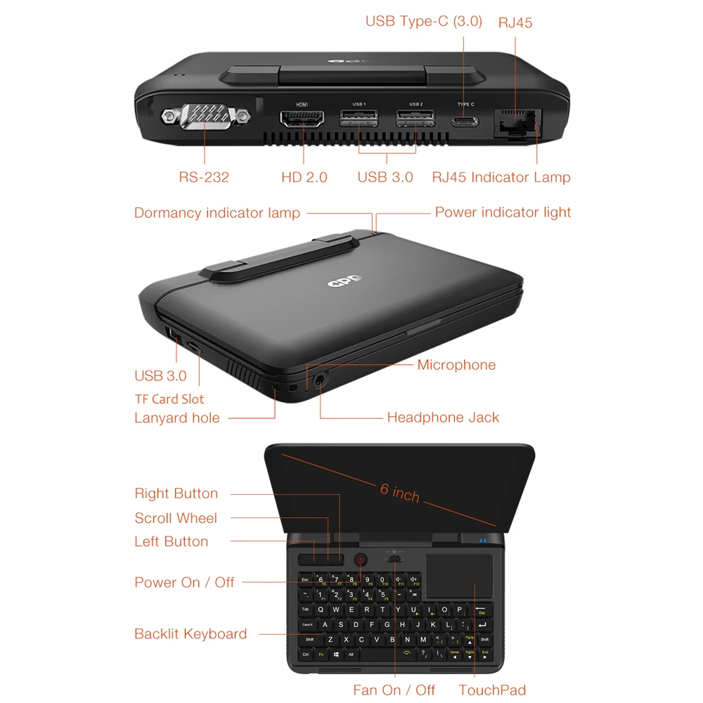 GPD MicroPC микро ПК карманный мини ноутбук ПК 6 дюймов Intel Celeron N4100 Windows 10 PRO 8GB 128GB компьютер ноутбук 2,4G/5G WiFi BT
