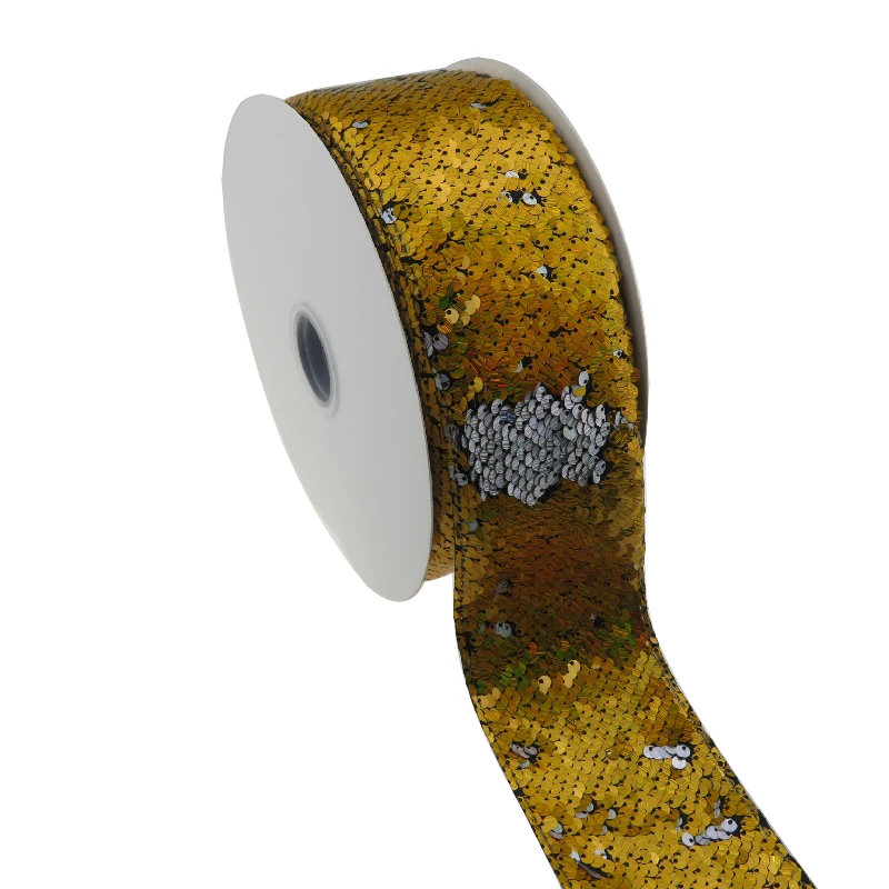 BOCA 50 ярдов 3 дюйма 75 мм Блестящий желтый фиолетовый Золотой Серебряный Реверсивный Стеклярус пайетки тканевая лента для платья украшения бантами