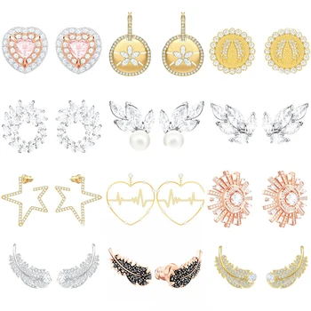 

High Quality SWA ED011 Earring Original 1: 1 Ladies Fashion Pop White Black Feather Pattern Inlaid Opal Earring Jewelry.