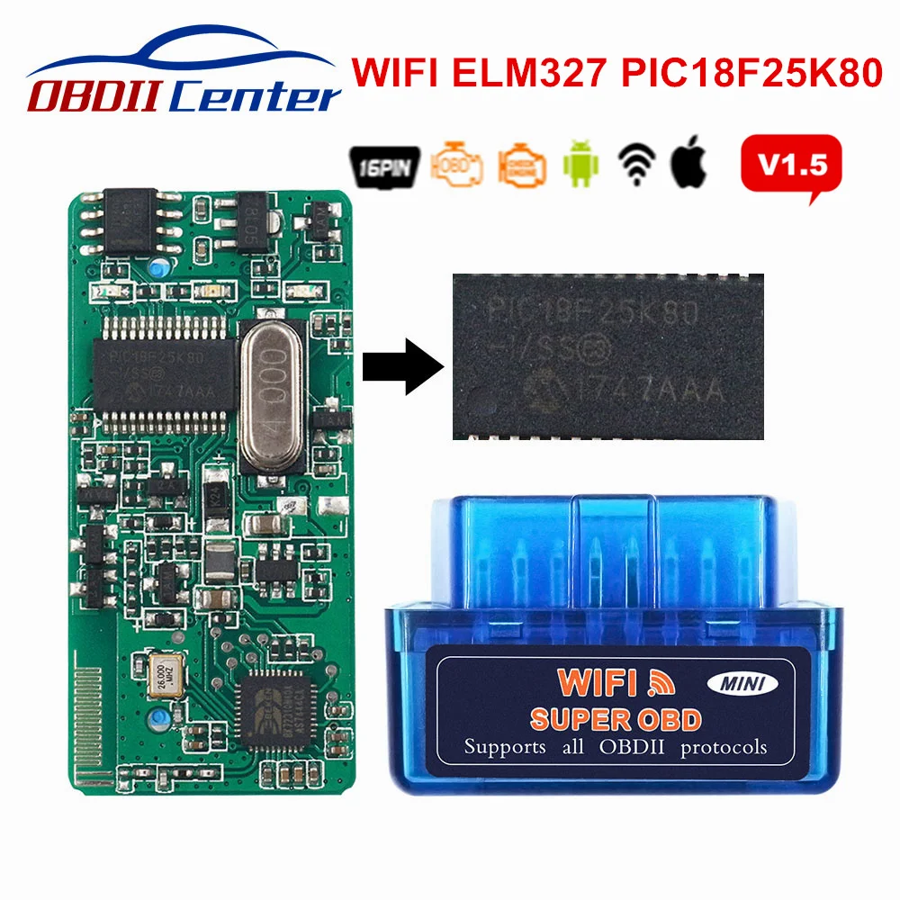 Диагностический мини-сканер Elm327 Wi-Fi V1.5 Pic18f25k80 Obdii Elm 327 IOS Andorid ПК Obd2 1 5 считыватель