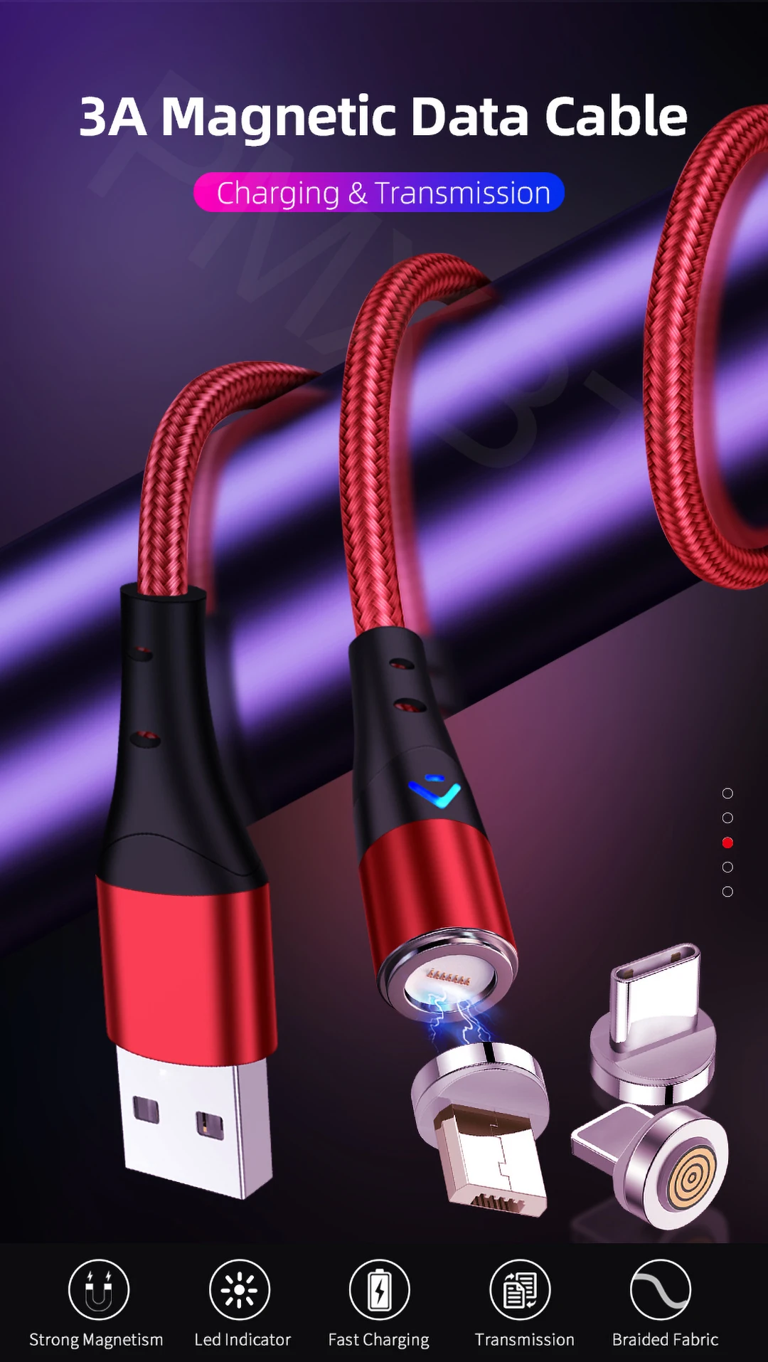 Магнитный кабель для быстрой зарядки Micro usb type-C для мобильных смартфонов iPhone, samsung, Xiaomi, USB-C, 3 А, шнур для быстрой зарядки и передачи данных