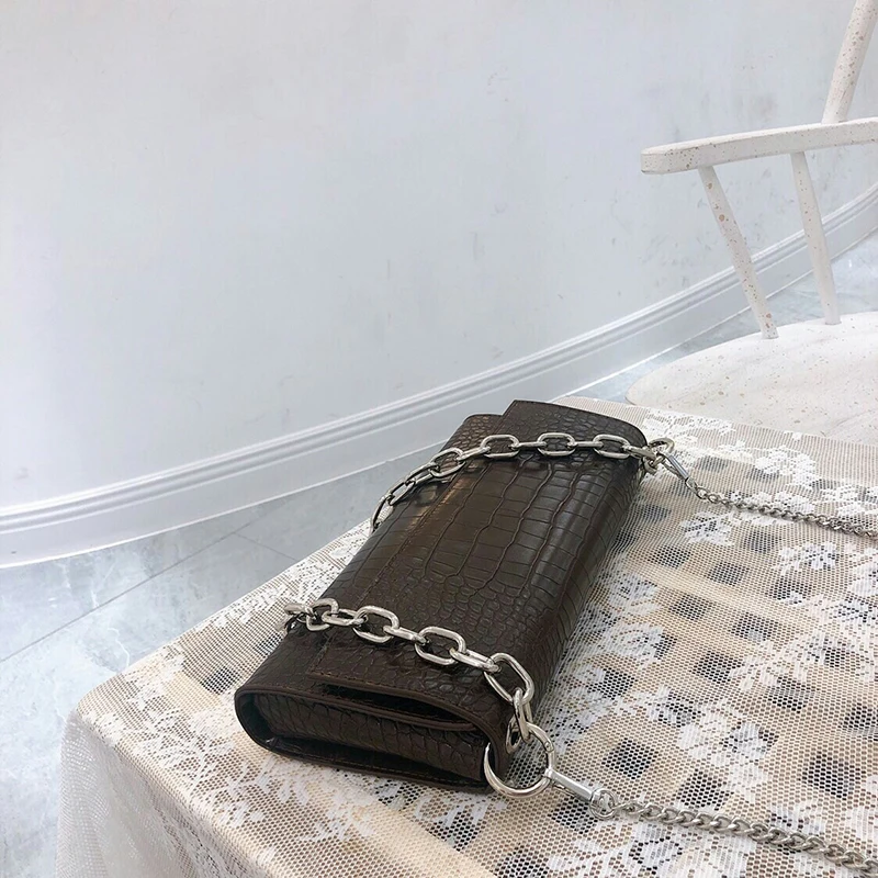 European Crocodile Pattern women Chain bag Designer handbag cluth Vintage Leather Evening Clutches party Shoulder Bag bolsas