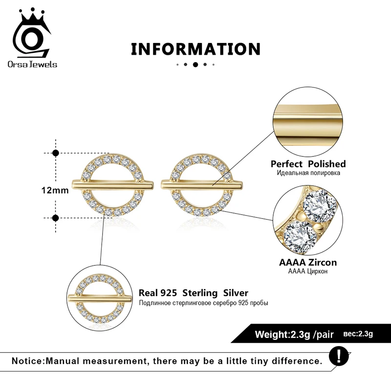 ORSA JEWELS Female 925 Sterling Silver Small Earrings Stud Gold Plated Silver Earrings Mini Ear Jewelry Little Girls Stud SE296 - Image 6