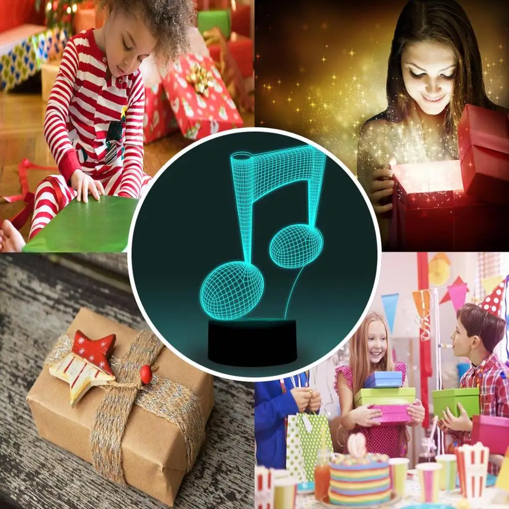 NiteApps 3D Музыка Примечание ночник настольная лампа Иллюзия украшение лампа подарок на день рождения приложение/сенсорное управление