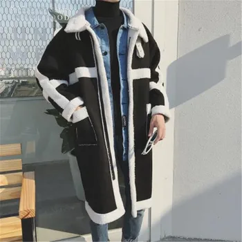

2018 Men's Fashion Casual Parkas Loose Thicken Cotton-padded Clothes Cashmere Long Coats Lamb Overcoat In Warm Windbreaker M-2XL