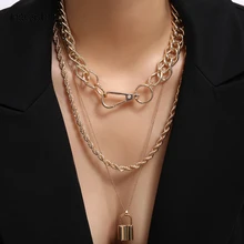 IngeSight. Z многослойное ожерелье в стиле панк, в стиле кандалов, в стиле «Майями», кубинское массивное толстое колье, винтажное ожерелье с подвеской в виде золотого замка для женщин, ювелирные изделия