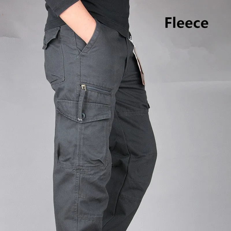 Мужские зимние толстые теплые брюки-карго, хлопковые флисовые штаны для бега, Боевая Спецодежда, мужские Свободные мешковатые военные брюки с несколькими карманами - Цвет: gray fleece