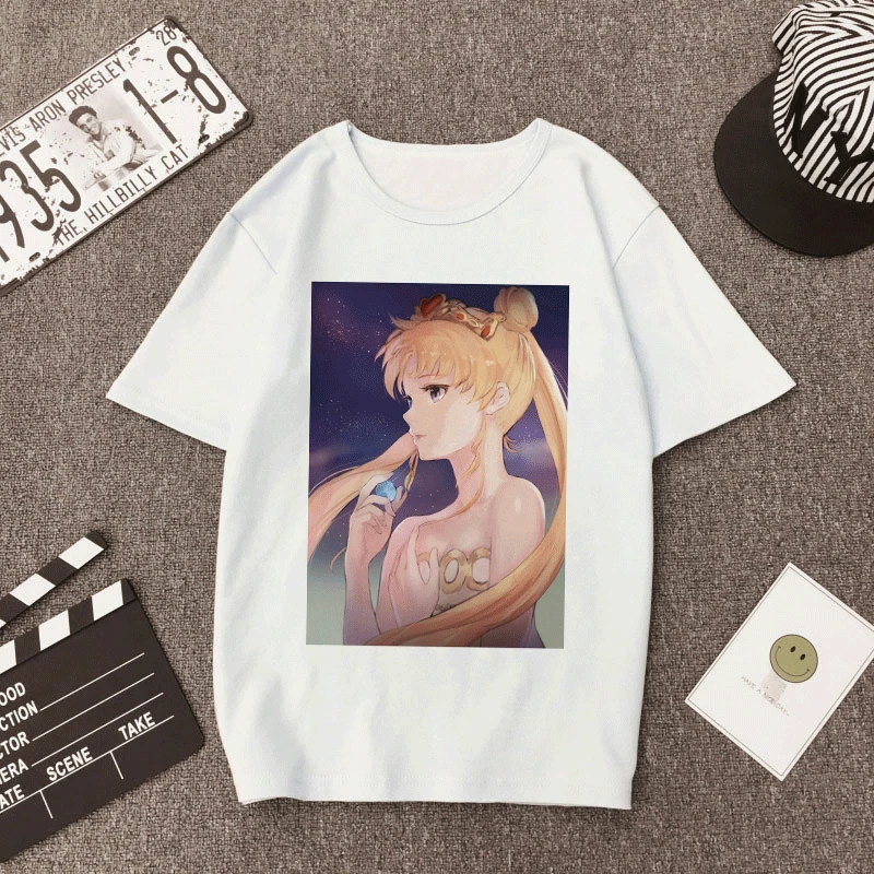 Сейлор Мун Лето Новая модная футболка Harajuku короткий рукав Забавный Ulzzang футболка большой глаз девушка футболка мультфильм женские топы тройники