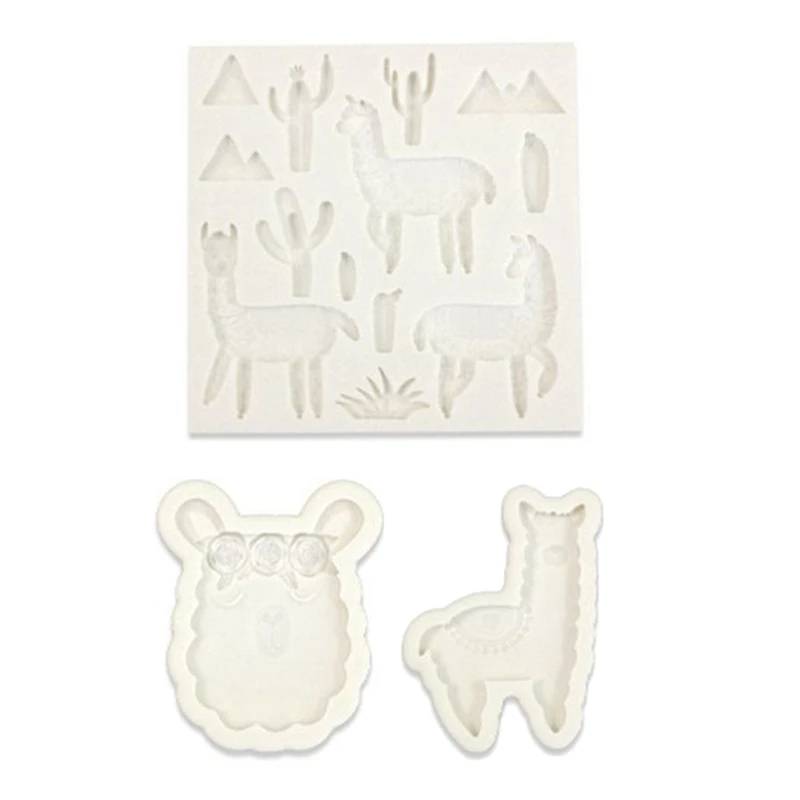 

3Pcs Mini Animals Llama Alpaca Cactus Fondant Molds Dessert Cookies Chocolate Decorating Mould Silicone Cake Molds Kit